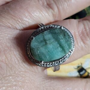 Raw Chunky Green Emerald Beryl Gemstone w/ inclusions Ring